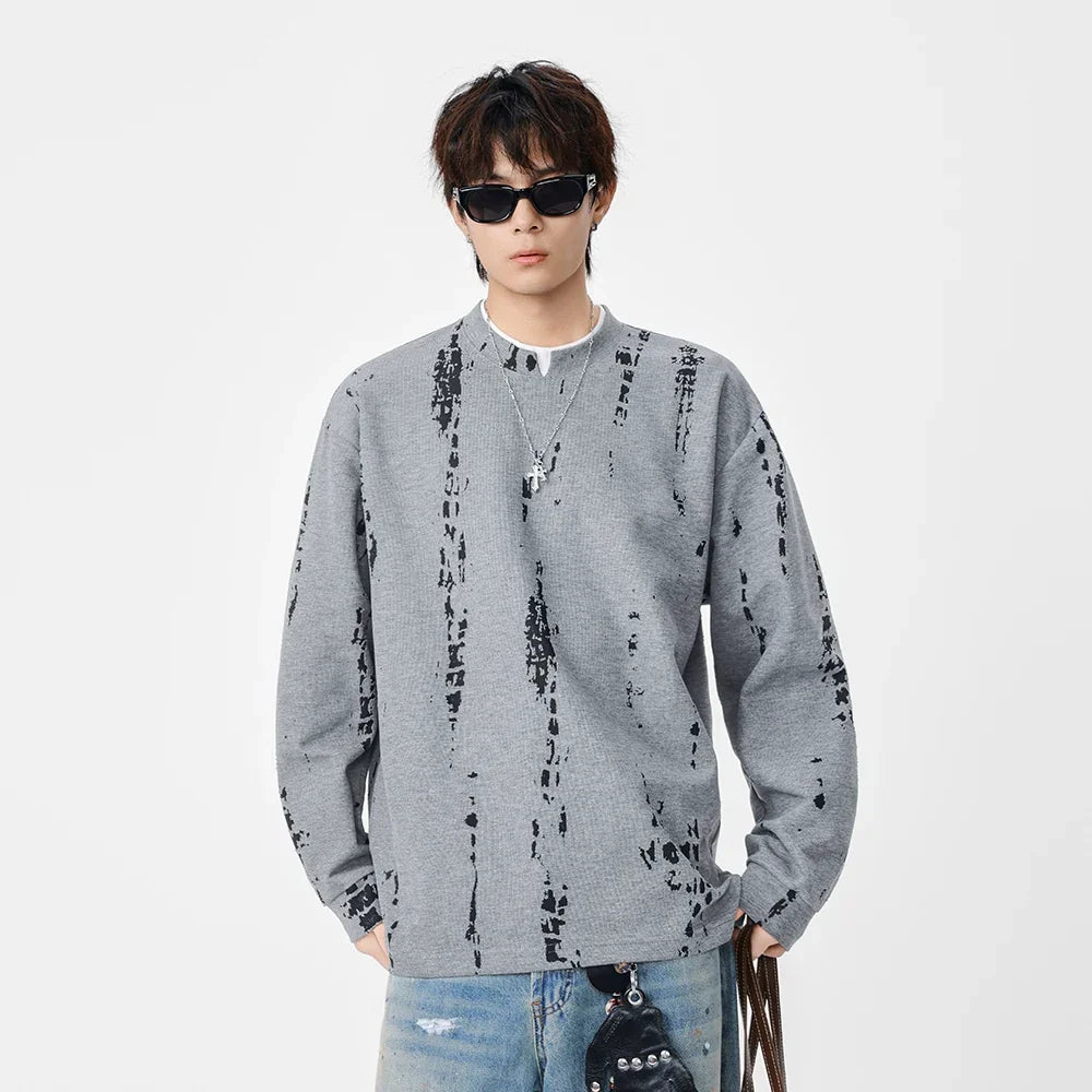 Eskitme Batik Desenli Bisiklet Yaka Sweatshirt