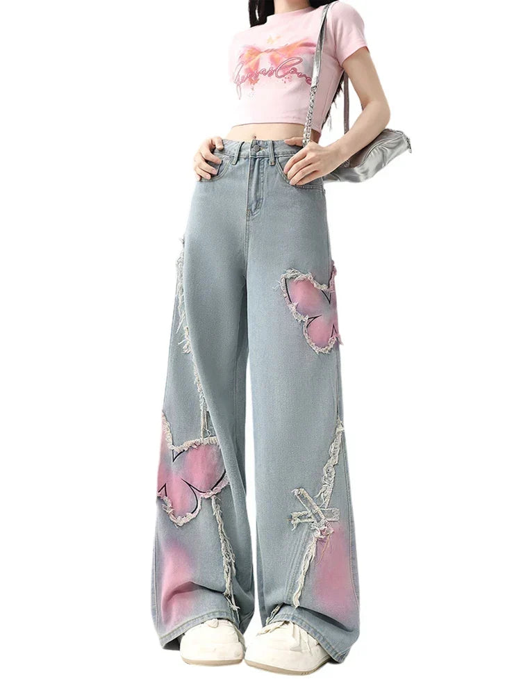 Y2K Yıkanmış Yırtık Detaylı Jean Pantolon, detay görünüm — Navra Wear