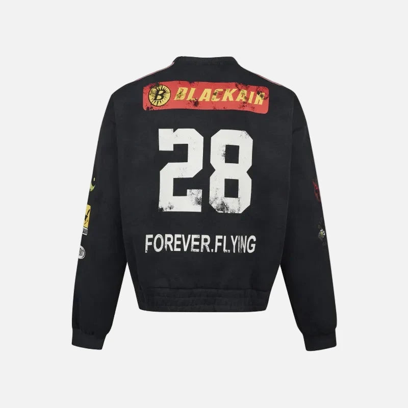 Streetwear Amerikan Retro Baskılı Yarış Sweatshirt