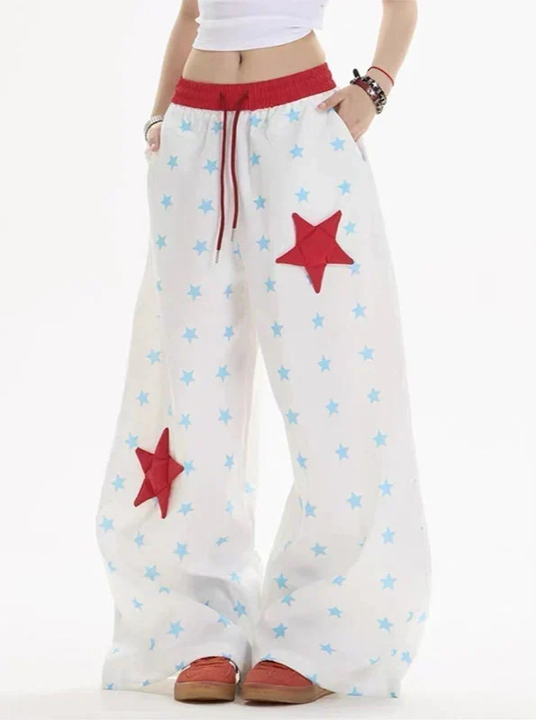 Yıldız Desenli Geniş Paça Jogger