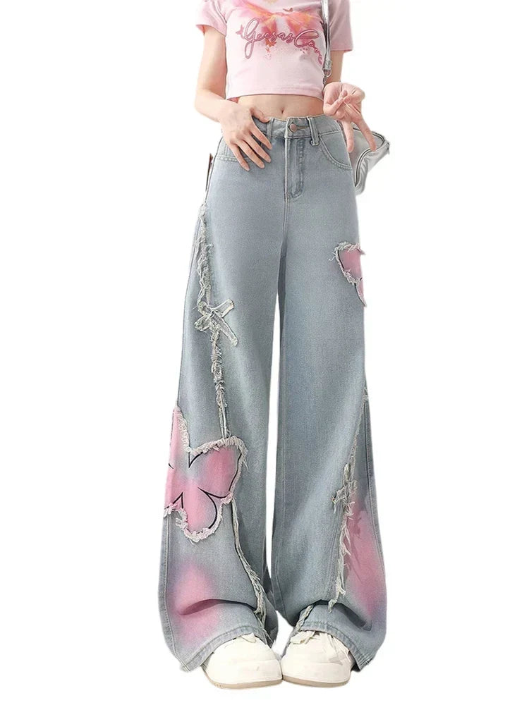 Kelebek Patch Detaylı Yıpratmalı Kot Pantolon
