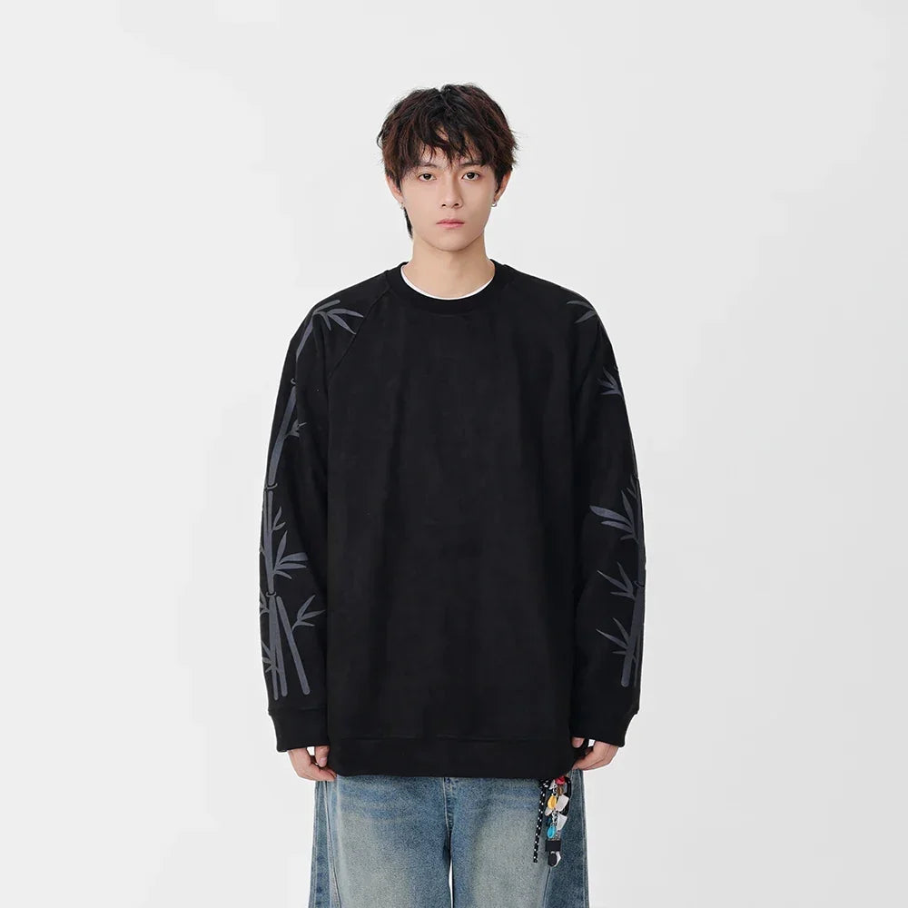 Bambu Desenli Bisiklet Yaka Sweatshirt