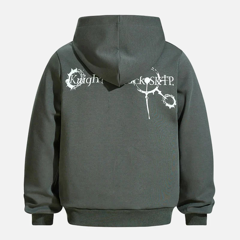 Gotik Baskılı Bol Kesim Kapüşonlu Sweatshirt
