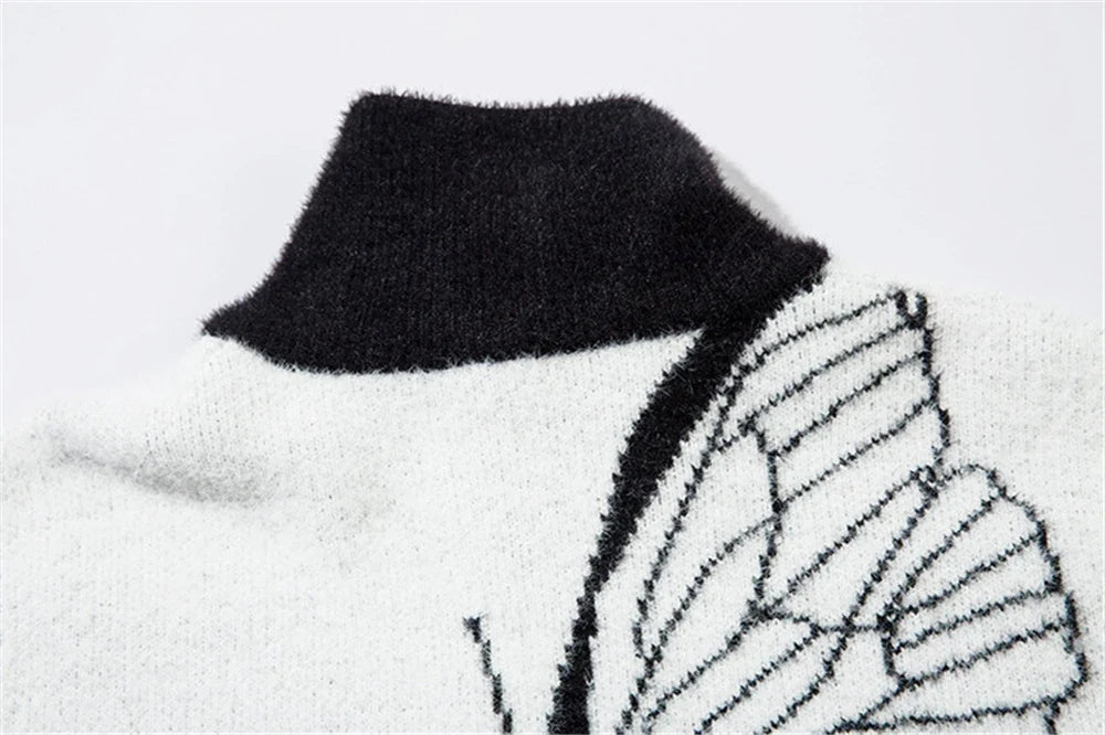 Peluş Kelebek Baskılı Havalı Triko Hırka