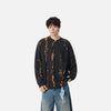 Eskitme Batik Desenli Bisiklet Yaka Sweatshirt