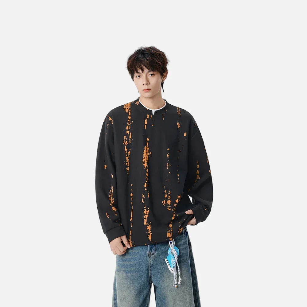 Eskitme Batik Desenli Bisiklet Yaka Sweatshirt