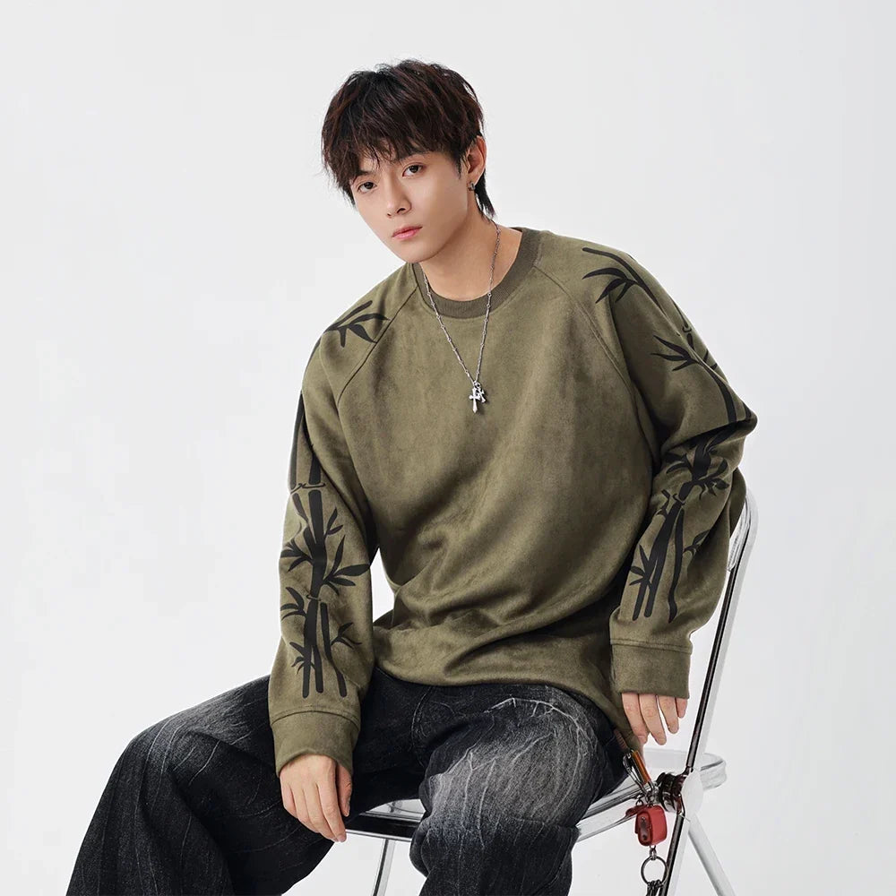 Bambu Desenli Bisiklet Yaka Sweatshirt