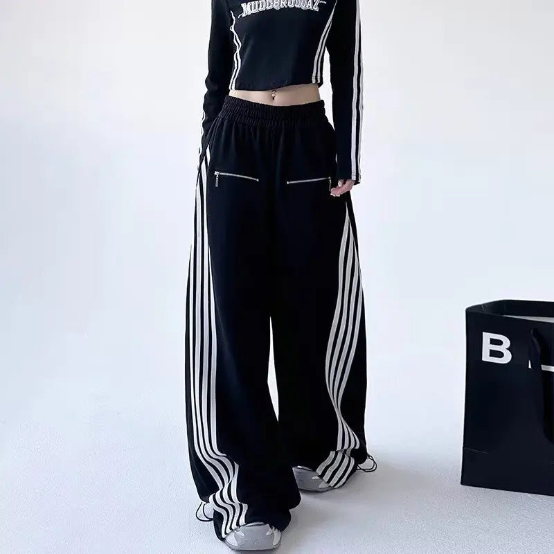 Y2K Çizgili Beli Lastikli Jogger, detay görünüm — Navra Wear