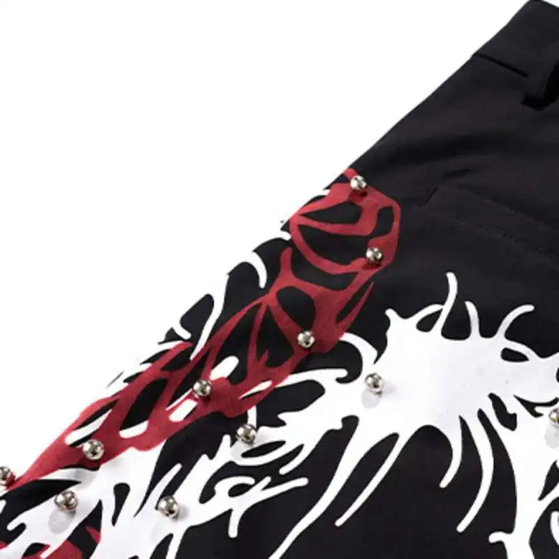 Zincir Detaylı Baskılı Geniş Paça Pantolon