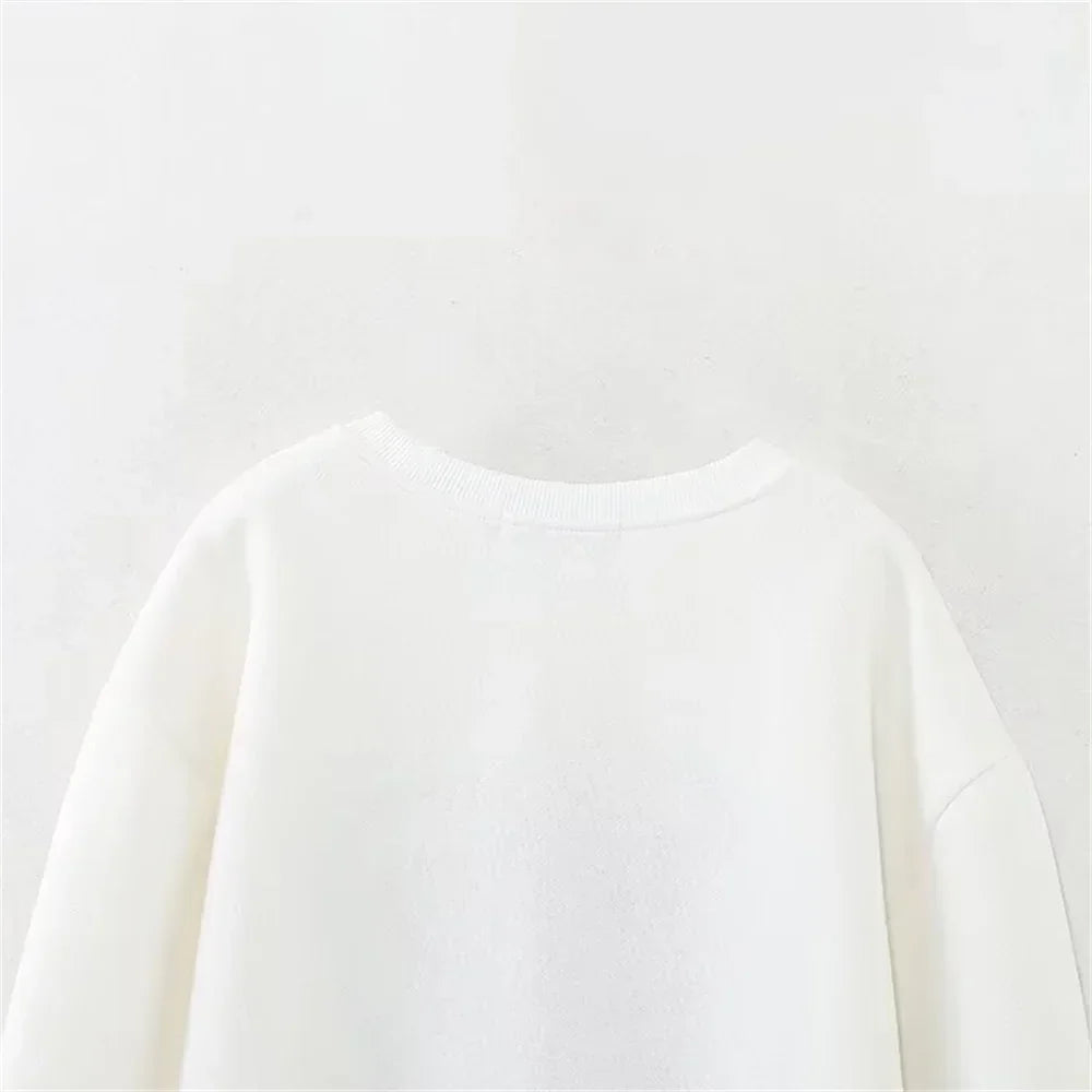 Kışlık Nakışlı Bisiklet Yaka Sweatshirt