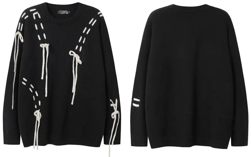 Kadın Sokak Stili Oversize Hip Hop Örgü Kazak
