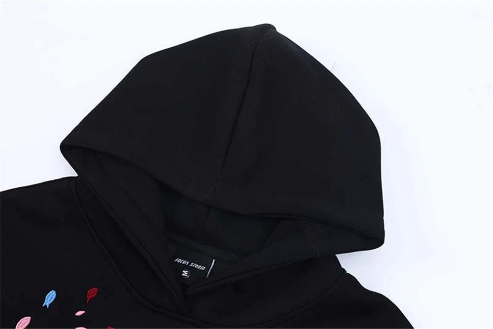 Baharlık Havalı Standart Nakışlı Bol Kesim Kapüşonlu Sweatshirt