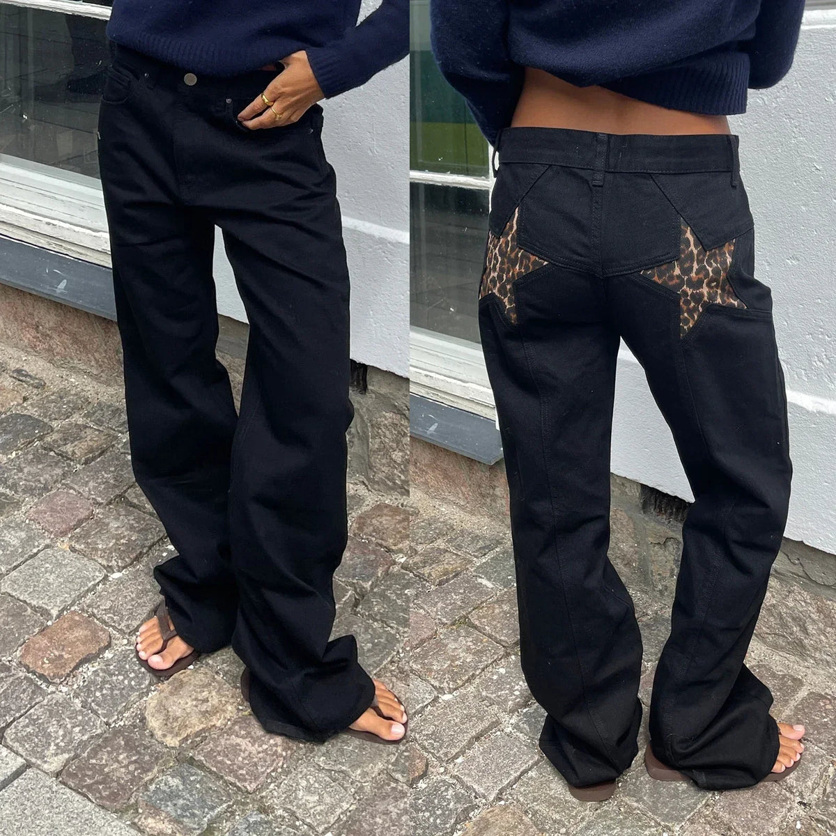 Y2K Yıldız Baskılı Jean Pantolon, yan görünüm — Navra Wear