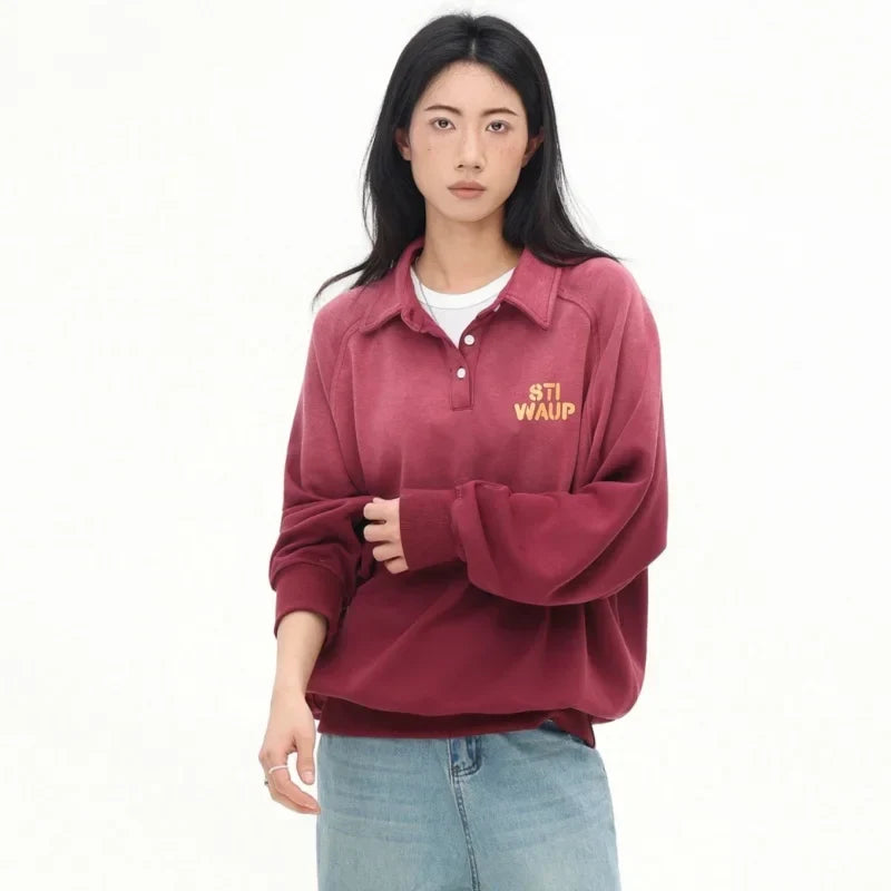Kırmızı Harf Baskılı Rahat Şık Sweatshirt