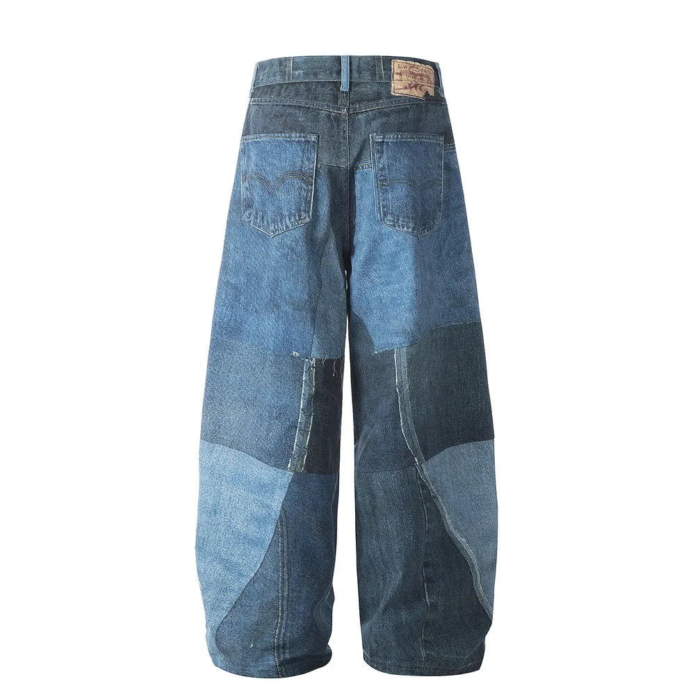 Patchwork Detaylı Balon Paça Kot Pantolon