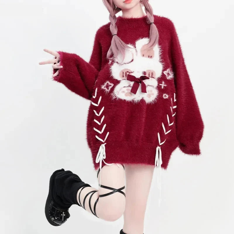 Coquette Oversize Kırmızı Kadın Kazağı