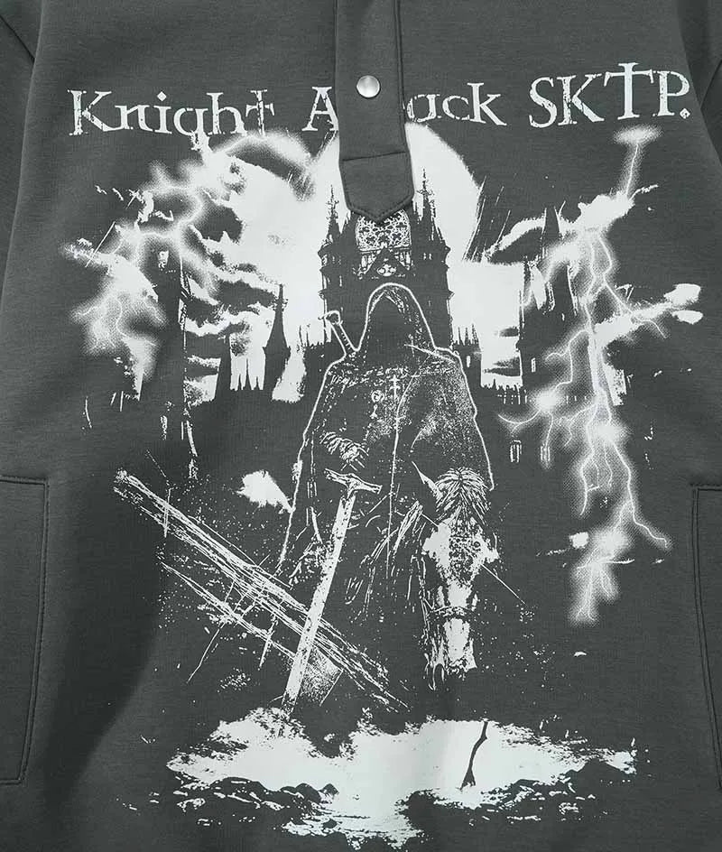 Gotik Baskılı Bol Kesim Kapüşonlu Sweatshirt