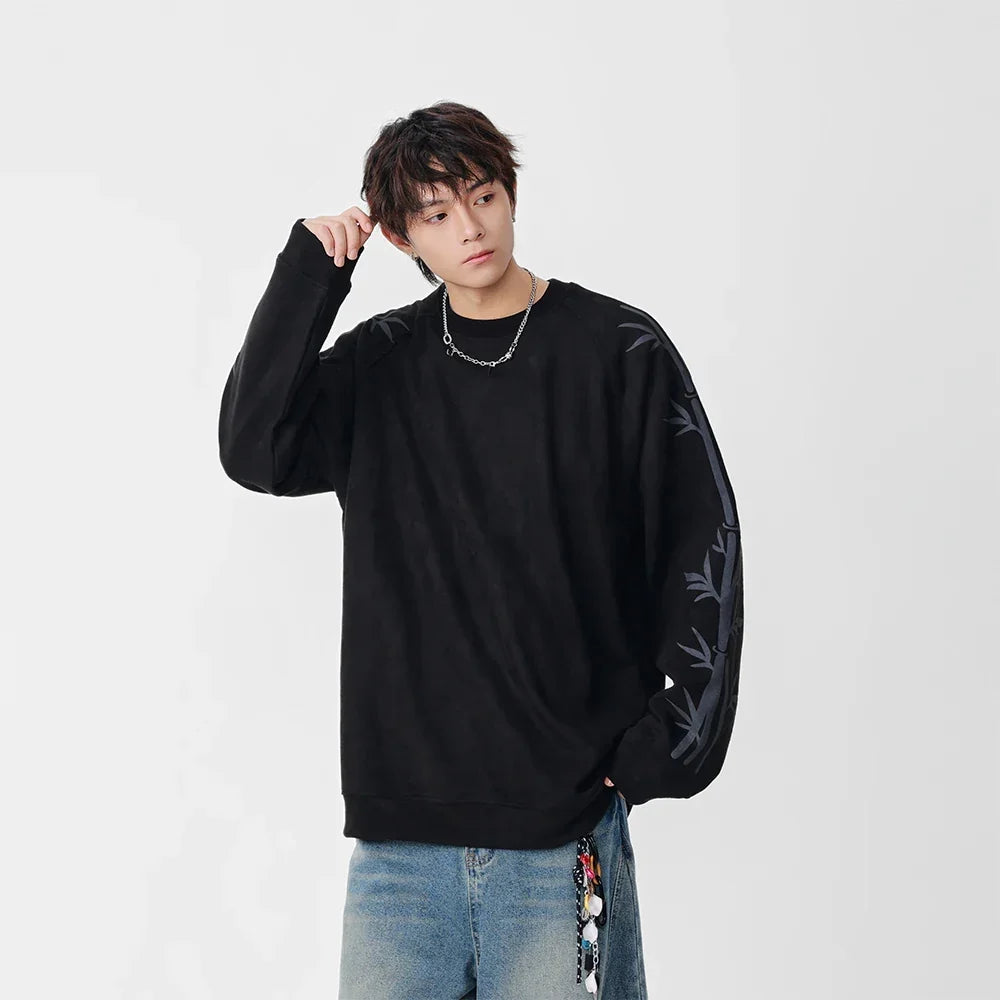 Bambu Desenli Bisiklet Yaka Sweatshirt