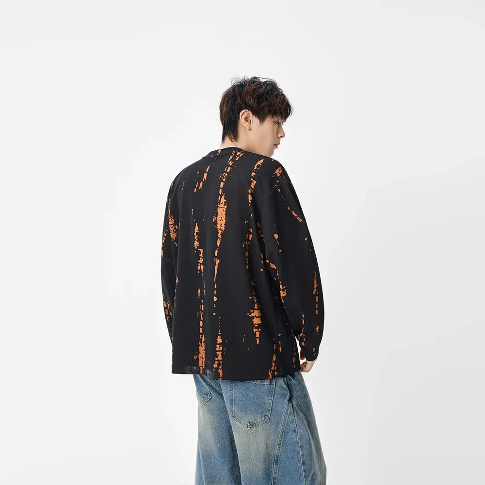 Eskitme Batik Desenli Bisiklet Yaka Sweatshirt