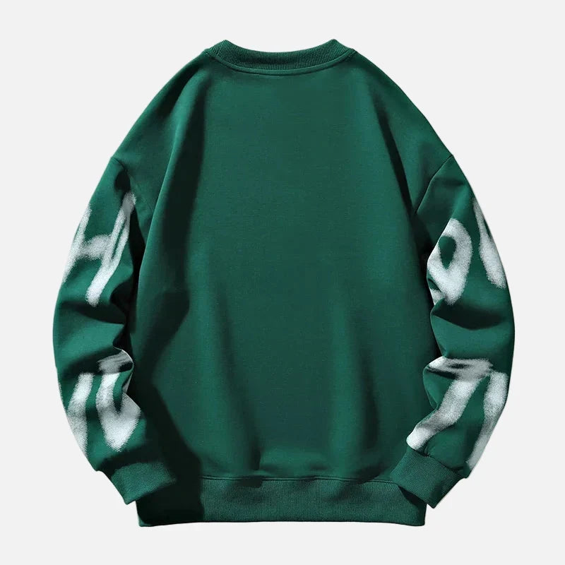 Harf Baskılı Bisiklet Yaka Bol Kesim Sweatshirt