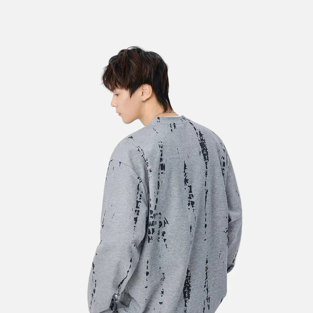 Eskitme Batik Desenli Bisiklet Yaka Sweatshirt