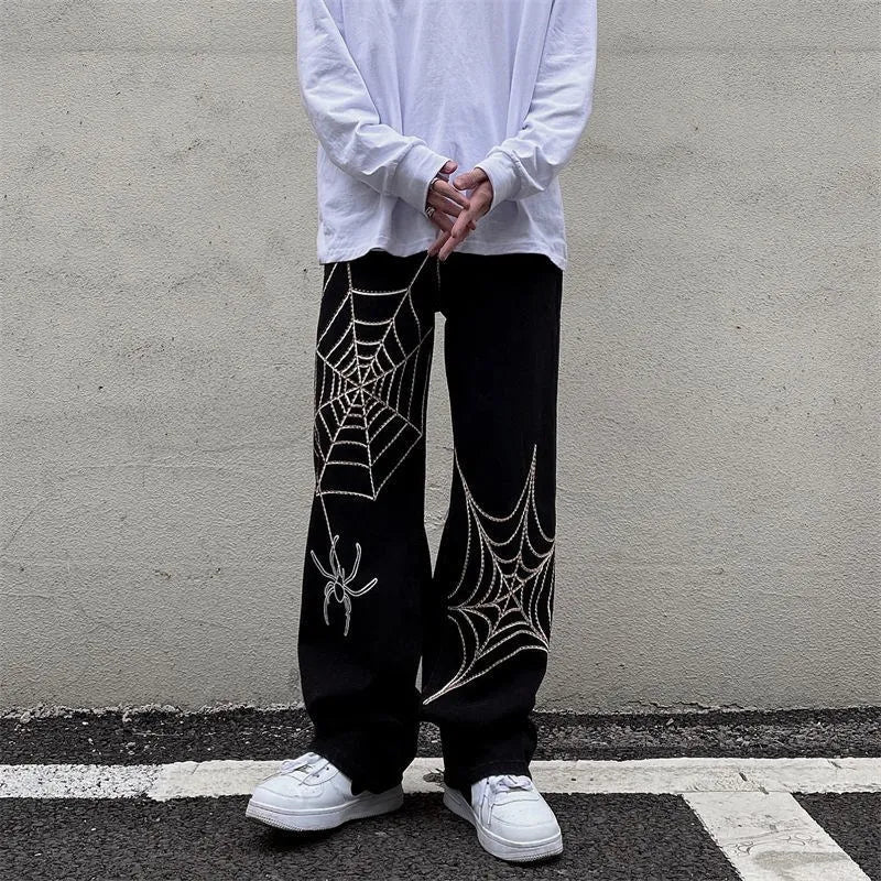 Y2K Örümcek Baskılı Pantolon, önden görünüm — Navra Wear