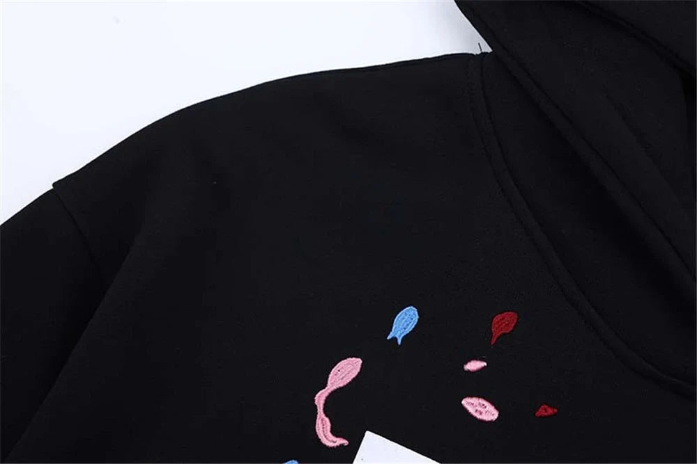 Baharlık Havalı Standart Nakışlı Bol Kesim Kapüşonlu Sweatshirt