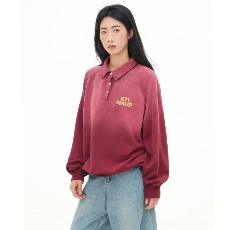 Kırmızı Harf Baskılı Rahat Şık Sweatshirt