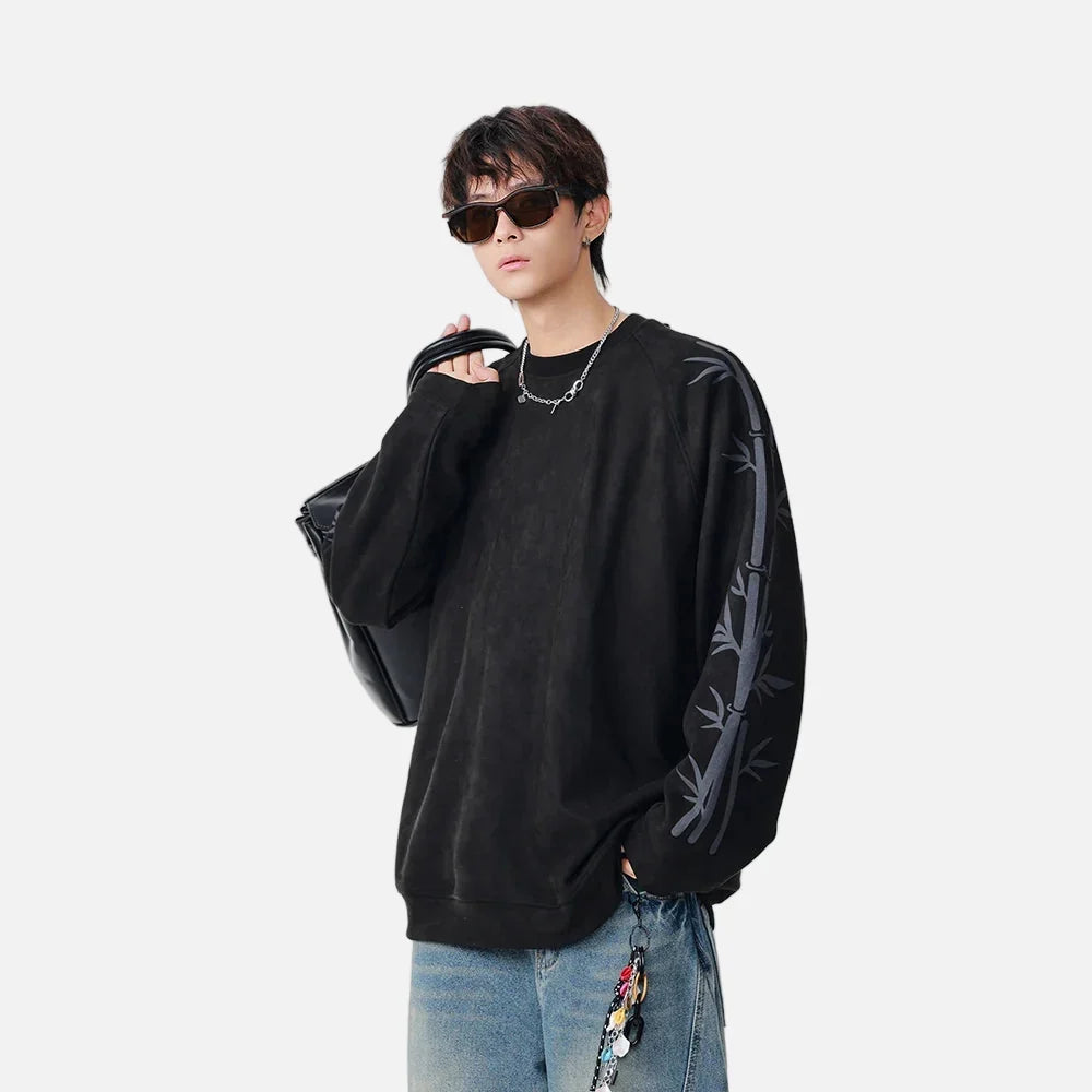 Bambu Desenli Bisiklet Yaka Sweatshirt