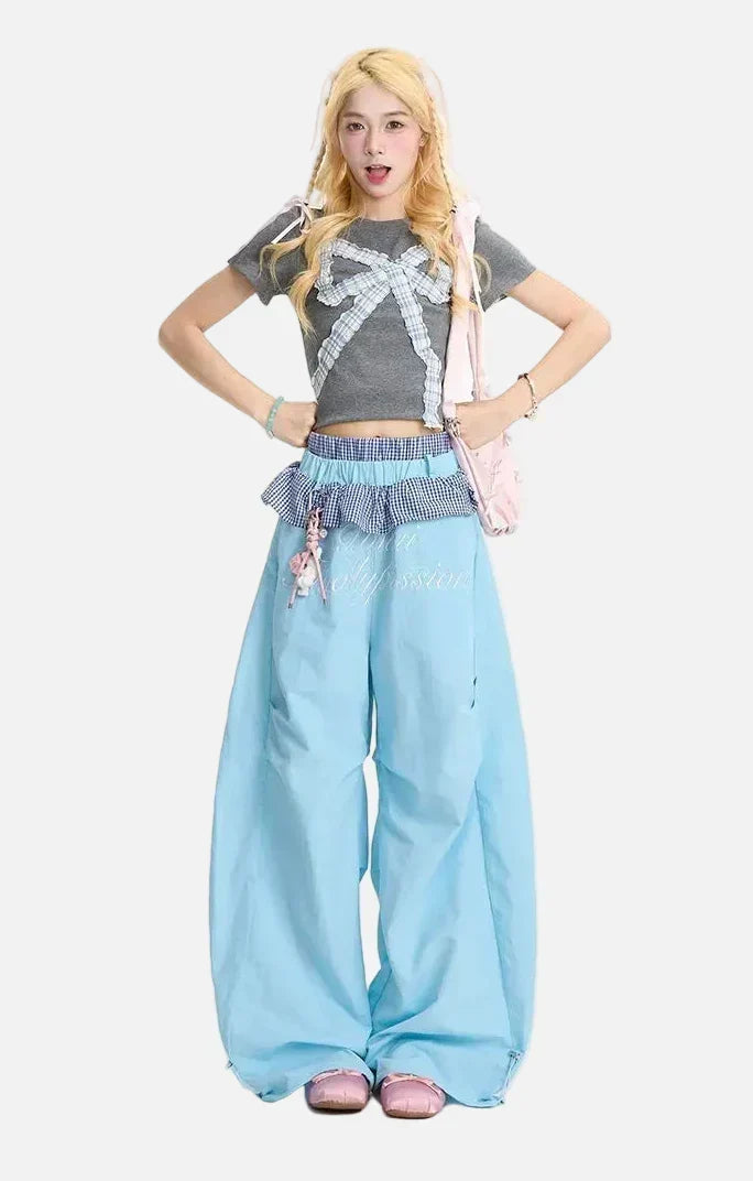 Fırfırlı Bel Detaylı Geniş Paça Jogger