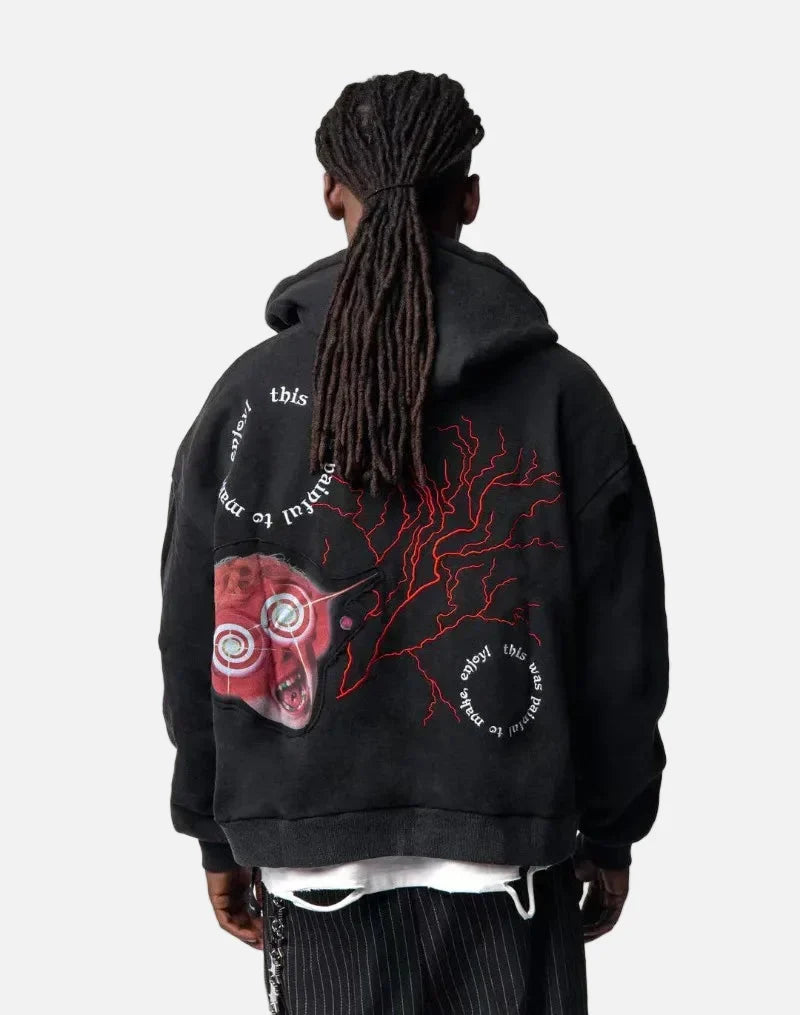 Gotik Göz Küresi Desenli Bol Kesim Sweatshirt