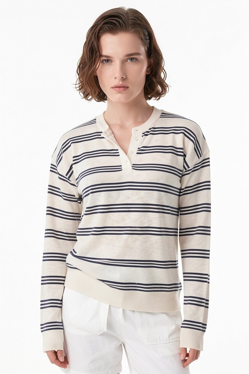 Çizgili Henley Tişört