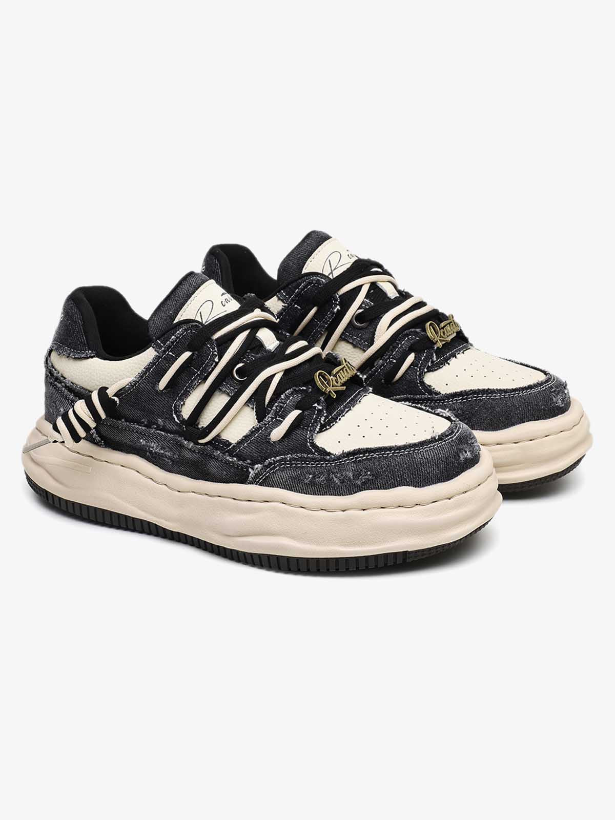 Nakış Yazılı Eskitme Denim Platform Sneaker