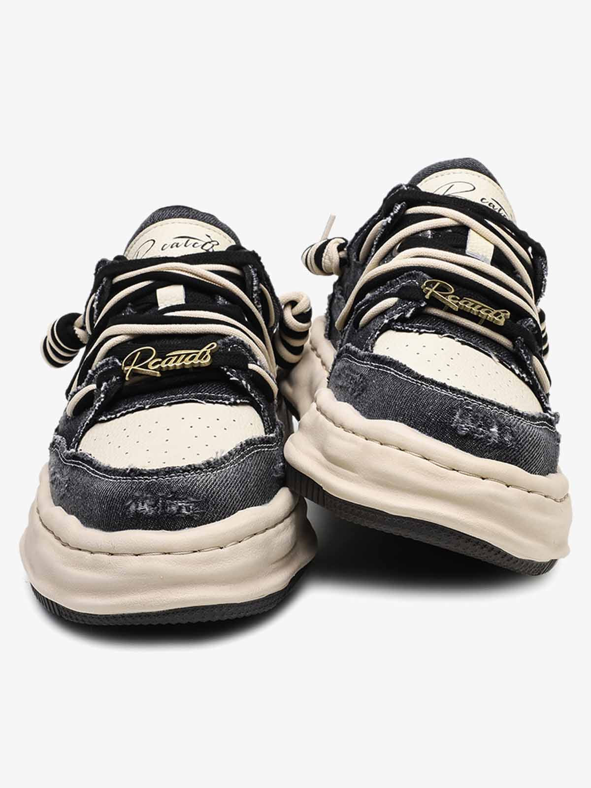 Nakış Yazılı Eskitme Denim Platform Sneaker