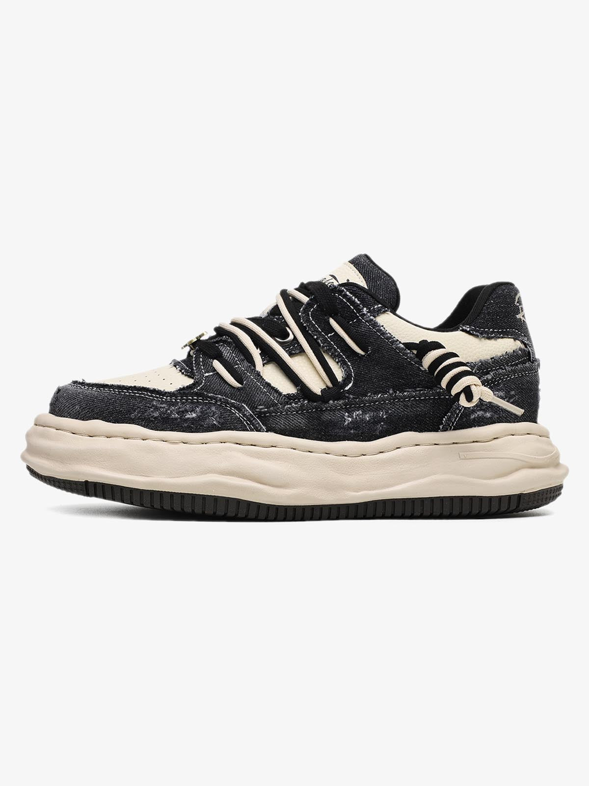 Nakış Yazılı Eskitme Denim Platform Sneaker