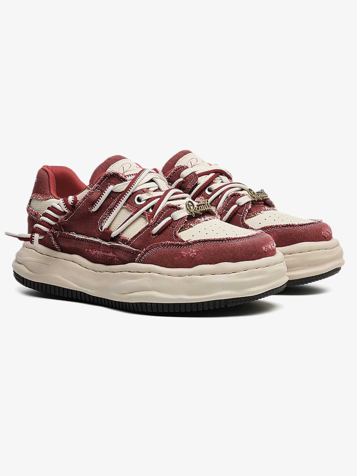 Nakış Yazılı Eskitme Denim Platform Sneaker