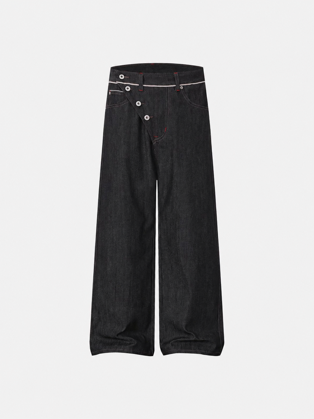 Asimetrik Düğmeli Geniş Paça Kot Pantolon