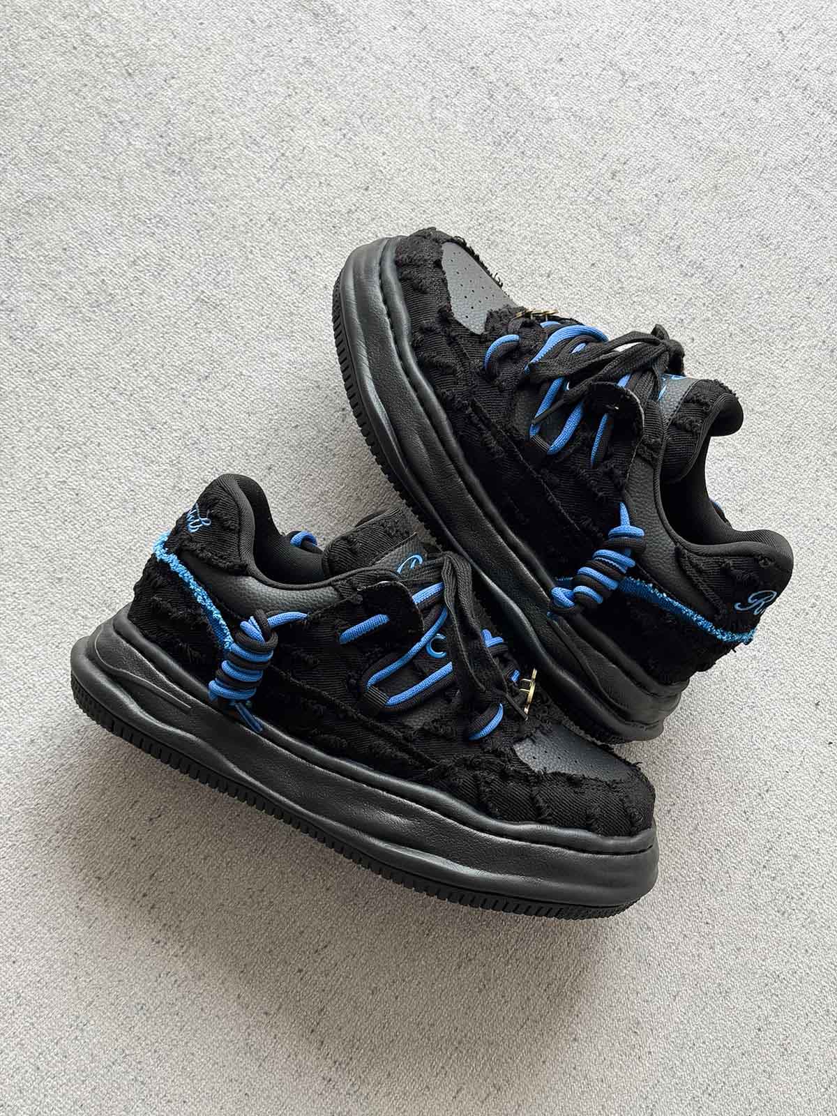Nakış Yazılı Eskitme Denim Platform Sneaker