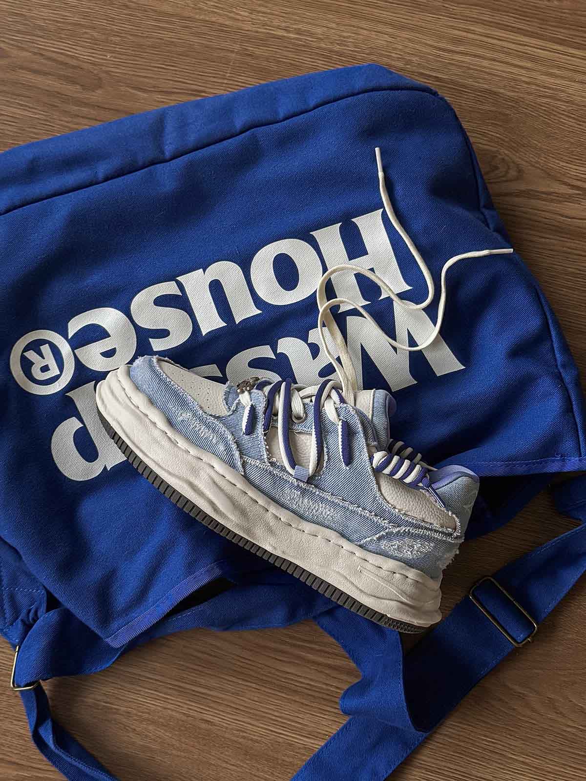 Nakış Yazılı Eskitme Denim Platform Sneaker