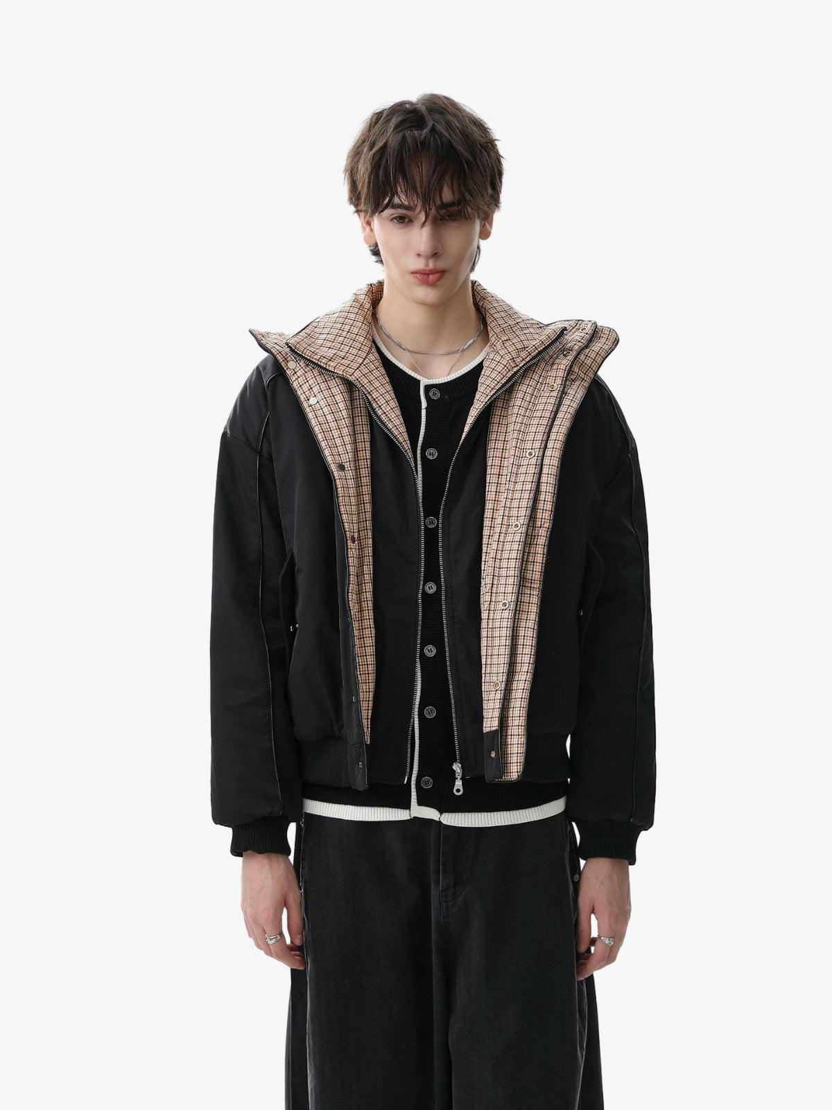 Plaid Collar Quilted Retro Jacket