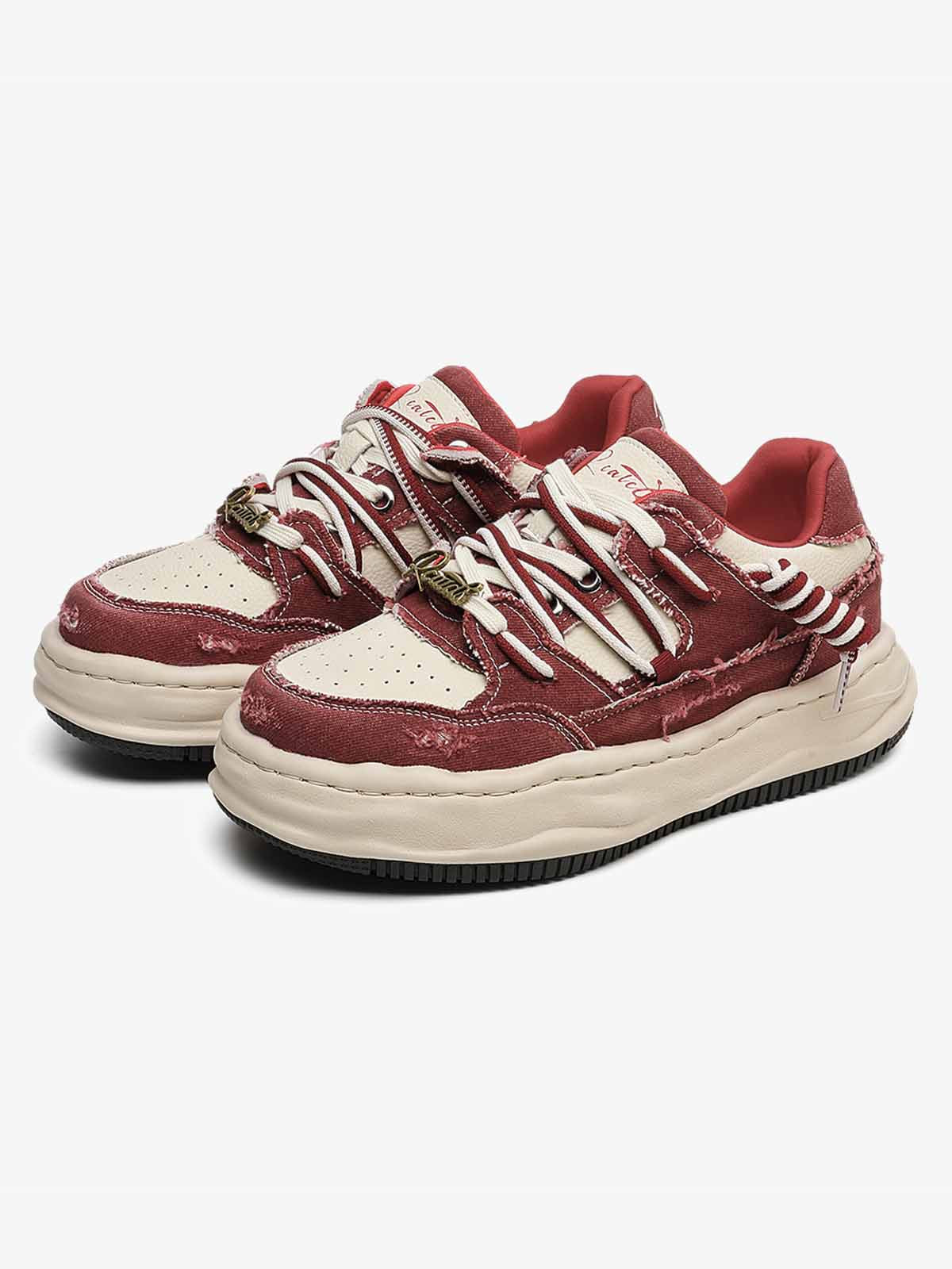 Nakış Yazılı Eskitme Denim Platform Sneaker