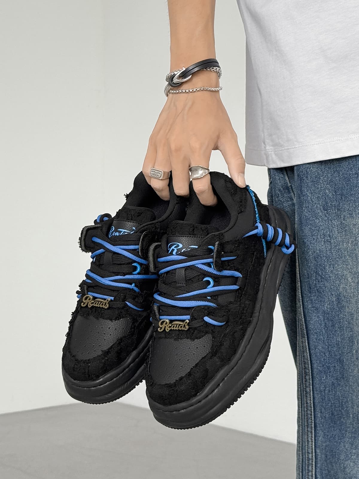 Nakış Yazılı Eskitme Denim Platform Sneaker