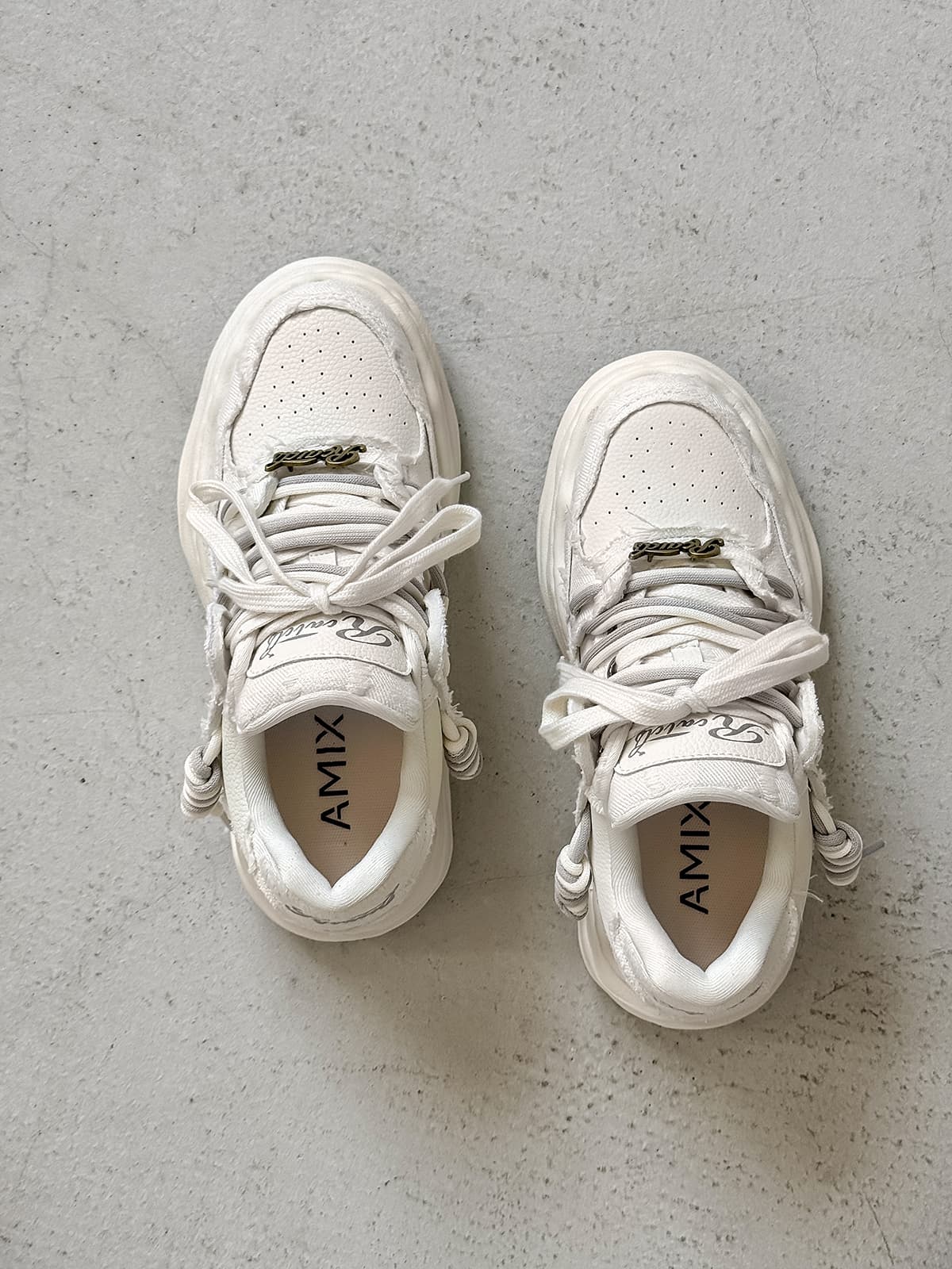 Nakış Yazılı Eskitme Denim Platform Sneaker