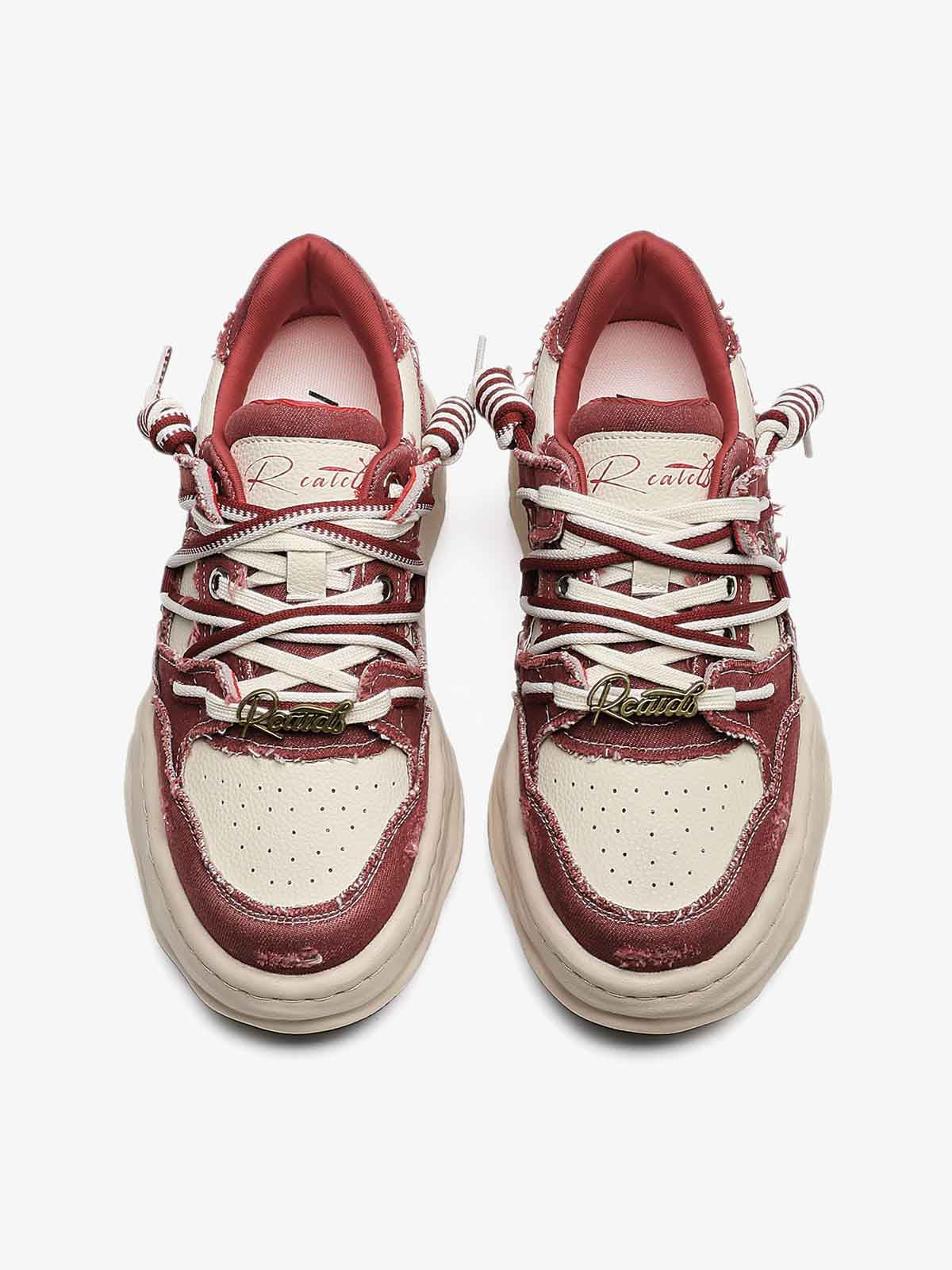 Nakış Yazılı Eskitme Denim Platform Sneaker