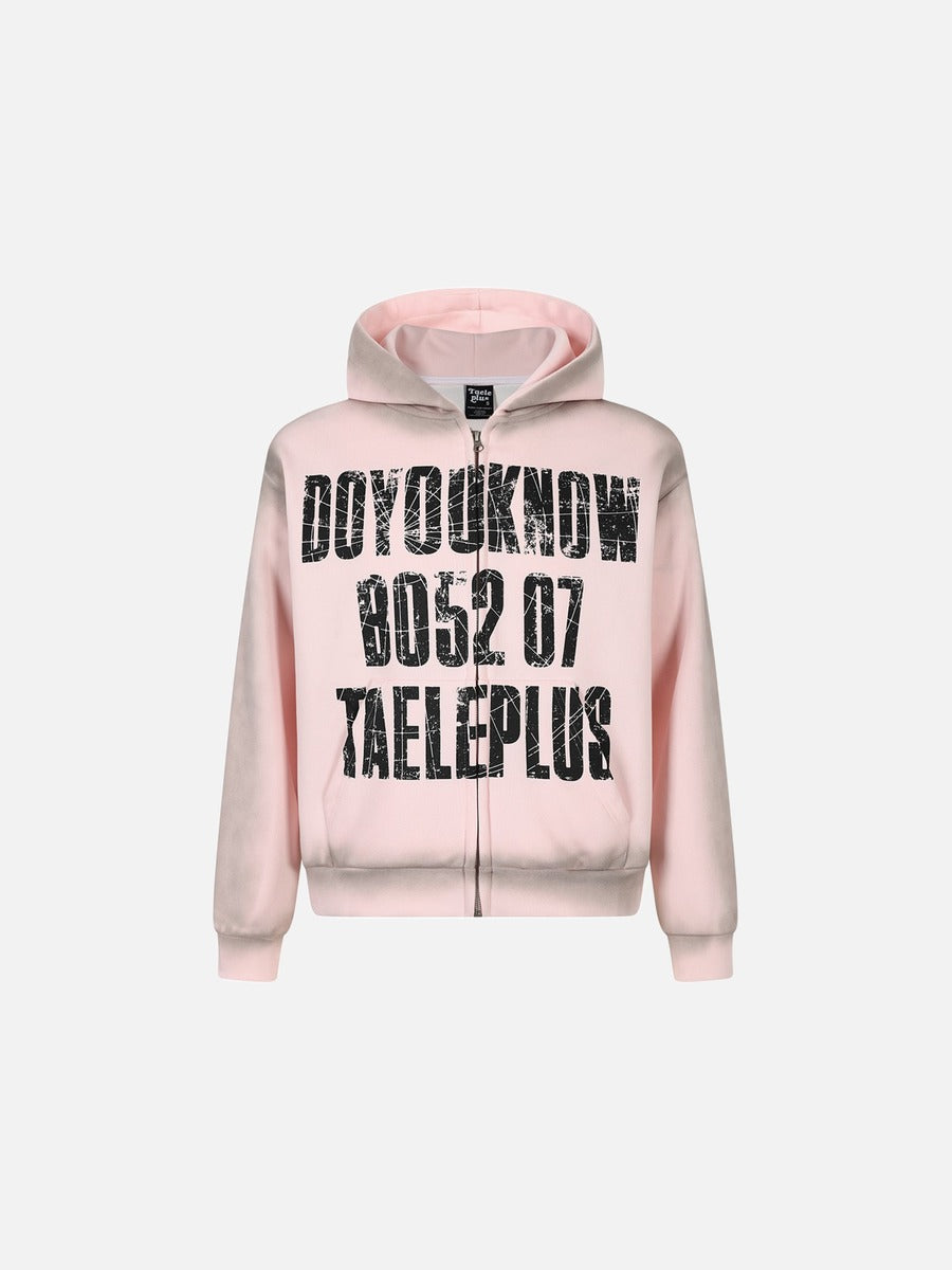 DAXUEN light pink oversized distressed graphic hooded sweatshirt