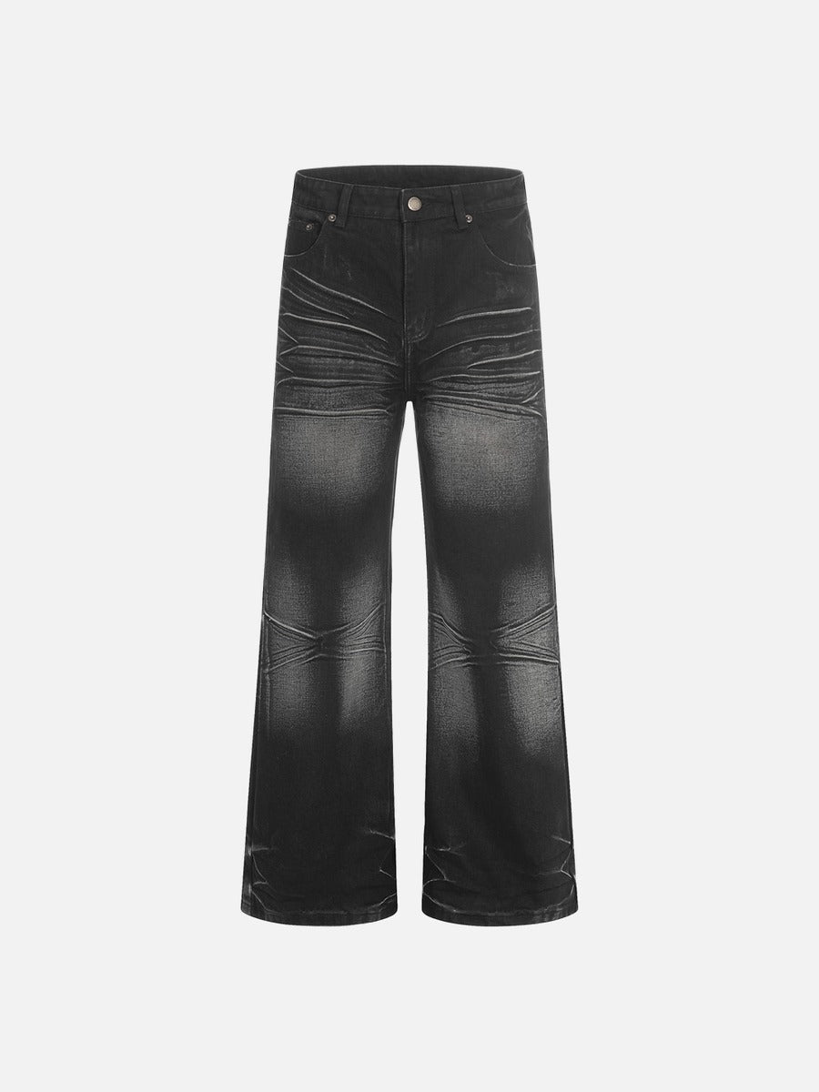 Zexuen Faded wide-leg jeans in washed denim finishes
