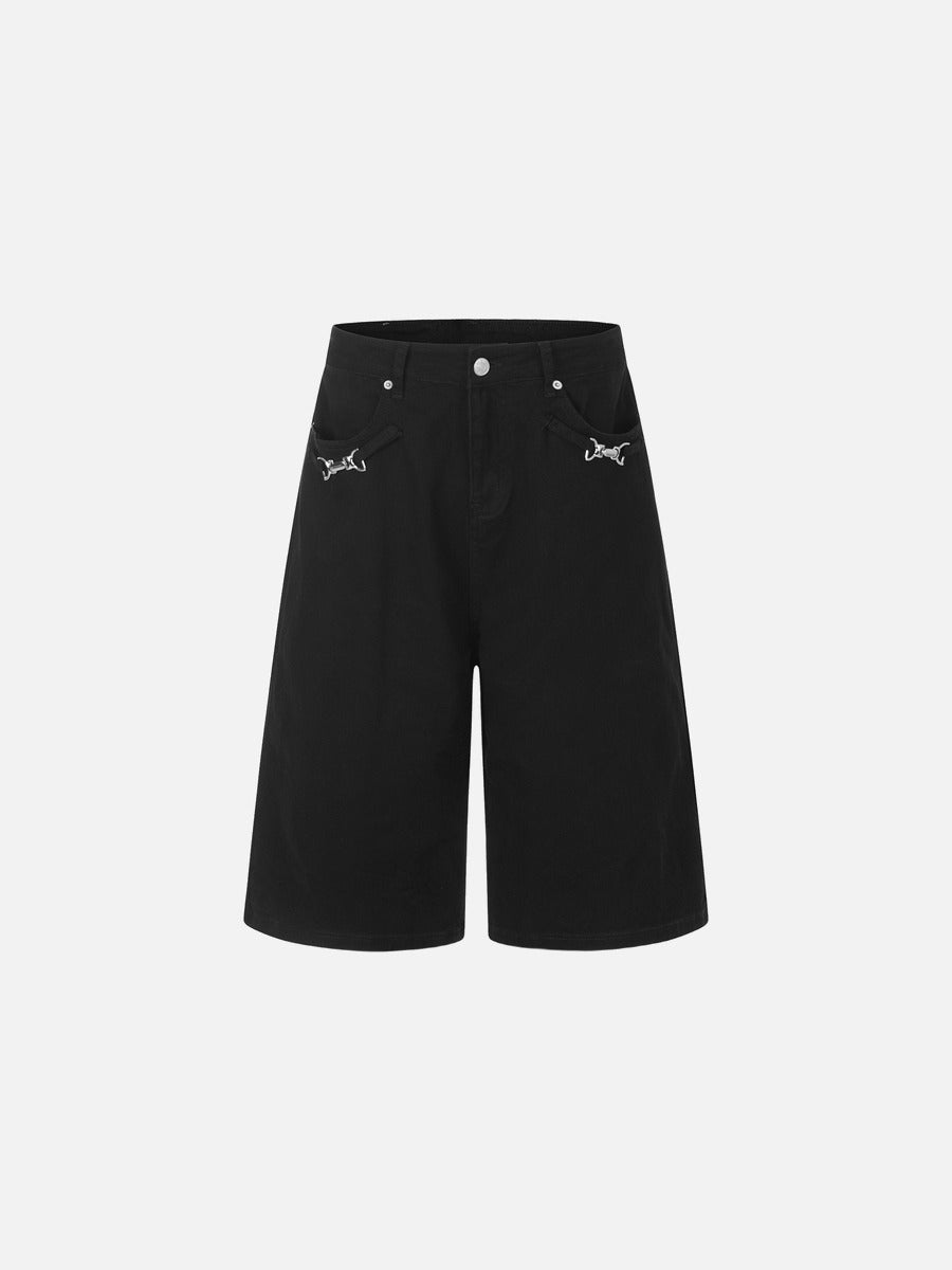 DAXUEN Wide-leg denim shorts with metal accents