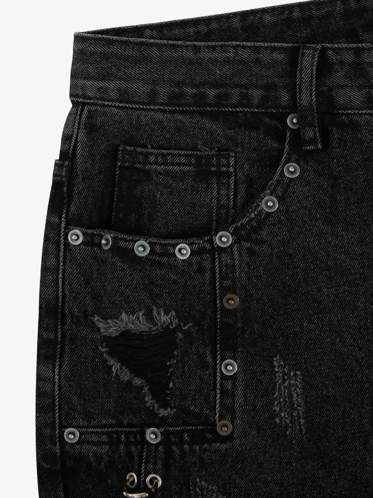 Bol Kesim Metal Halkalı Yıpratılmış Vintage Kot Pantolon Naxro