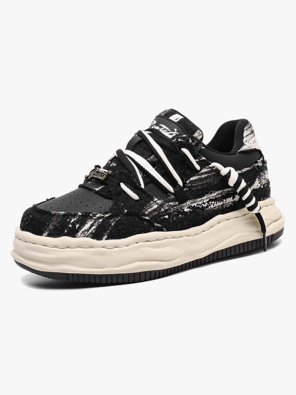 Nakış Yazılı Eskitme Denim Platform Sneaker