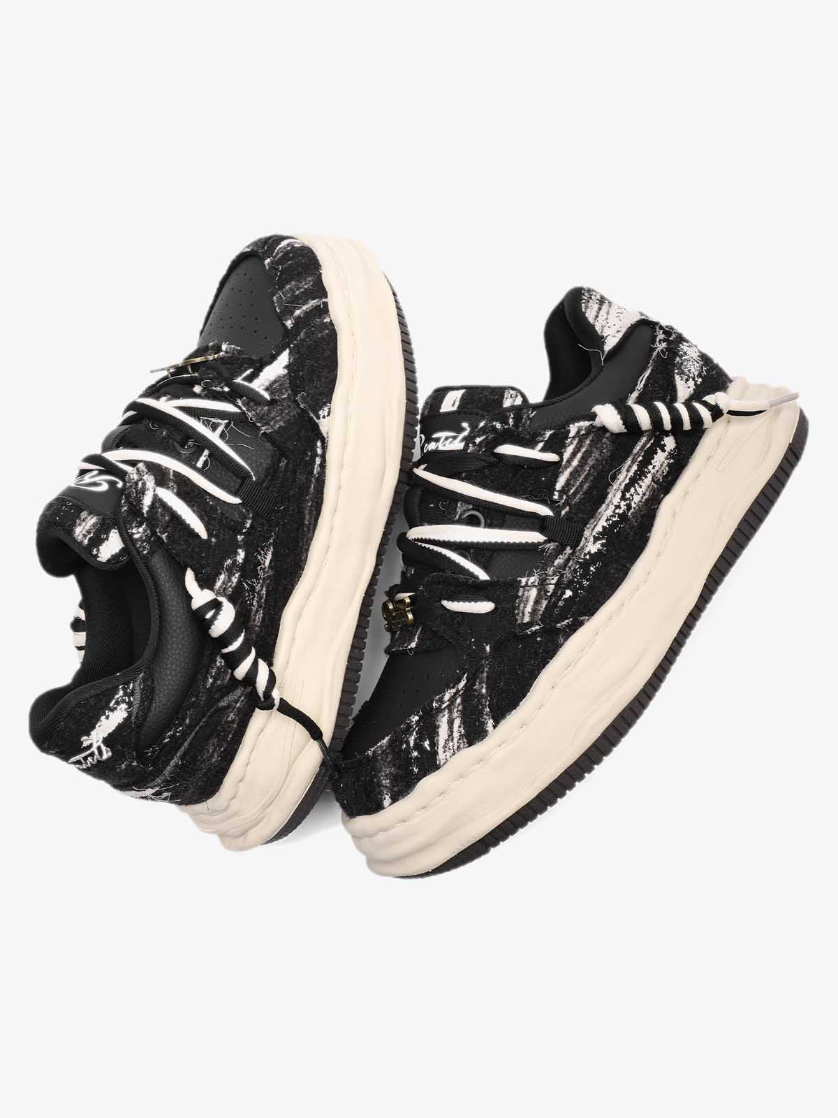 Nakış Yazılı Eskitme Denim Platform Sneaker